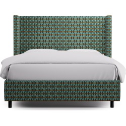 Modern Wingback Bed | Queen | Teal Geo