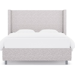 Modern Wingback Bed | Queen | Plum Scattered Dot