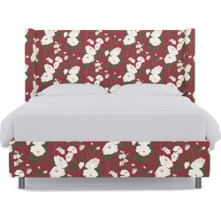 Modern Wingback Bed | Queen | Cranberry Chintz