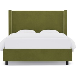 Modern Wingback Bed | Queen | Moss Velvet