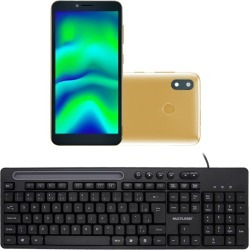 Combo Office - Smartphone Multilaser F Pro 2 32Gb Dual Chip Android 11 Dourado E Teclado Com Fio Slot Conexão Usb Preto - P9153k P9153k