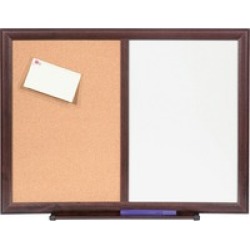 Lorell Dry-erase Mahogany Frame Cork Combo Boards