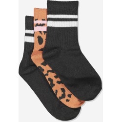 Cotton On Kids - Kids 3 Pk Fashion Crew Socks - Amber leopard