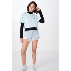 Factorie - Short Sleeve Raw Edge Crop T Shirt - Blue glow/yin yang