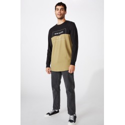Cotton On Men - Long Sleeve Curved Hem - Black/blair khaki/new states