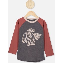 Cotton On Kids - Tom Long Sleeve Raglan Top - Charcoal marle/you got this