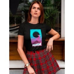 Vaporwave Press Start To Play Tee Women's -Image by Shutterstock (L), Black(cotton, Graphic)