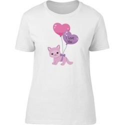 I Love You Cat With Balloons Tee Women's -Image by Shutterstock (XL), White(cotton, Graphic)