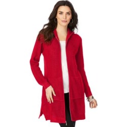 Plus Size Women's Mega Tunic Thermal Hoodie Cardigan by Roaman's in Vivid Red (Size 14/16) found on Bargain Bro from fullbeauty for USD $60.79