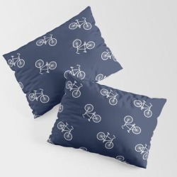 Bicycle In Navy King Size Pillow Sham by ''cvogiatzi. - STANDARD SET OF 2 - Cotton