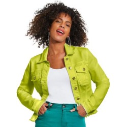 Colored Jean Jacket (Size 3X) Limeade, Cotton,Spandex found on MODAPINS