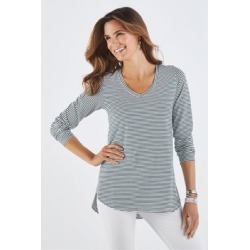 Women Isabel Pima Long Sleeve T-Shirt by Soft Surroundings, in Black/White size 1X (18-20)