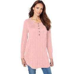 Plus Size Women's Fine Gauge Drop Needle Henley Sweater by Roaman's in Soft Blush (Size 1X) found on Bargain Bro from Roamans.com for USD $17.47