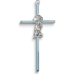 Curata Silver-Tone Metal Praying Boy Blue Enamel Wall Cross