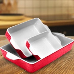 NutriChef 3-Pcs. Rectangular Ceramic Bakeware Set - Durable Baking Dishes Set, Odor-Free Hybrid Ceramic Non-Stick Baking Pans, Dishwasher Safe ()