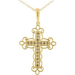 Women's 10K Yellow Flashed .925 Sterling Silver 1/4 Cttw Champagne Diamond Filigree Cross Pendant Necklace ( by Roaman's in Yellow Gold found on Bargain Bro from Woman Within for USD $75.24