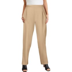 Plus Size Women's Knit Crepe Straight Leg Pants by Jessica London in New Khaki (Size 12 W) Stretch Trousers found on Bargain Bro Philippines from Ellos for $44.99