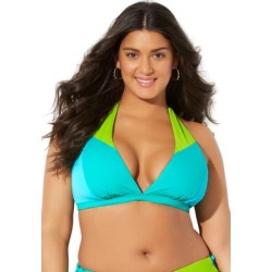 Plus Size Women's Romancer Colorblock Halter Triangle Bikini Top by Swimsuits For All in Neon Mint Oasis (Size 24) found on Bargain Bro from OneStopPlus for USD $24.66