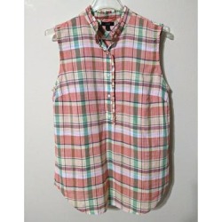 J. Crew Tops | J.Crew Sleeveless Melon Plaid Blouse Size 8 | Color: Green/Pink | Size: 8 found on Bargain Bro from poshmark, inc. for USD $10.64
