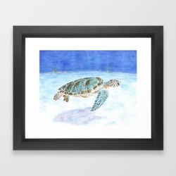 Framed Art Print | Sea Turtle Underwater by Savousepate - Vector Black - X-Small-10x12 - Society6