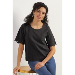 Women Lace Crochet T-Shirt by Soft Surroundings, in Black size 1X (18-20)