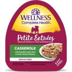 Wellness Complete Health Petite Entrees Casserole with Roasted Lamb, Peas & White Sweet Potatoes Wet Dog Food, 3 oz.