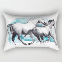 Horses (mom&kid) Rectangular Pillow by Paper Horses - Small (17" x 12")