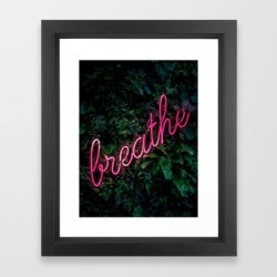 Framed Art Print | Breathe, Neon, Pink Neaon by Moonconcept - Vector Black - X-Small-10x12 - Society6