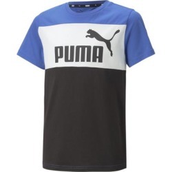 T-Shirt PUMA "ESS+ COLORBLOCK TEE" Gr. 128, schwarz (schwarz, blau) Kinder Shirts T-Shirts