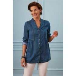 Women's Halsey Shirt by Soft Surroundings, in Denim Blue Tencel size XS (2-4)