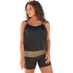 Plus Size Women's Double-Strap Blouson Tankini Top by Swim 365 in Greek Key Foil (Size 26) found on Bargain Bro from Woman Within for USD $15.18