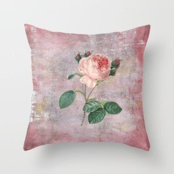 Vintage & Shabby Chic - Rose On Pink Grunge Background - Roses And Flowers Garden Couch Throw Pillow by Art & Vintage & Love - Cover (16" x 16") with pillow insert - Indoor Pillow