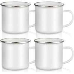 xinchapter Sublimation Blanks White Enamel Mug 12 OZ w/ Silver Rim Camping Travel Coffee Metal Mug 4 Pack Enamel in Gray, Size 3.0 H in | Wayfair