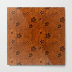 Metal Art Print | Burnt Orange Grunge Flowers And Hearts Pattern Gift Ideas by Fabulously Festive - LARGE - Society6