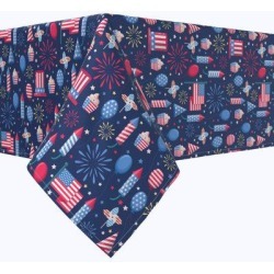 The Holiday Aisle® Fawnia Geometric Square Independence Day Tablecloth Polyester in Blue/Gray/Red, Size 84.0 D in | Wayfair