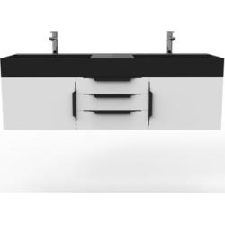 Amazon 60" Wall Mounted Bathroom Vanity Set w/ Black Top