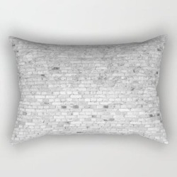 White Washed Brick Wall - Light White And Grey Wash Stone Brick Rectangular Pillow by Podartist - Small (17" x 12")