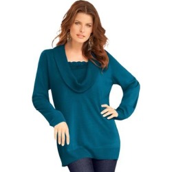 Plus Size Women's Lace-Trim Cowl Neck Sweater by Roaman's in Deep Teal (Size 2X) found on Bargain Bro from Roamans.com for USD $22.80
