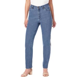 Plus Size Women's Side-Stripe Straight-Leg Jean with Invisible Stretch® By Denim 24/7 by Roaman's Denim 24/7 in Multi Mini Paisley (Size 20 W) found on Bargain Bro from Roamans.com for USD $36.47