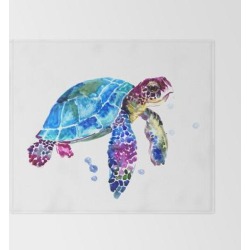 Sea Turtle, Blue Purple Turtle Illustration, Sea Turtle Design Bed Throw Blanket by Surenart - 51" x 60" Blanket