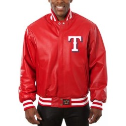 Men's JH Design Red Texas Rangers Team Color Leather Jacket found on MODAPINS