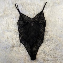 Victoria's Secret Tops | Vs Black Strappy Side Floral Lace Bodysuit | Color: Black | Size: M found on Bargain Bro from poshmark, inc. for USD $16.72