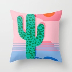 No Foolin - Retro Throwback Neon Art Design Minimal Abstract Cactus Desert Palm Springs Southwest Couch Throw Pillow by Wacka - Cover (16" x 16") with pillow insert - Indoor Pillow