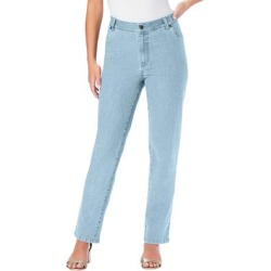 Plus Size Women's Straight-Leg Jean with Invisible Stretch by Denim 24/7 by Roaman's in Light Stonewash (Size 34 T) found on Bargain Bro from Roamans.com for USD $37.84