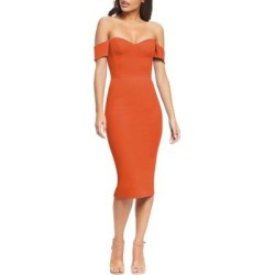 Bailey Off The Shoulder Body-con Dress - Orange - Dress the Population Dresses