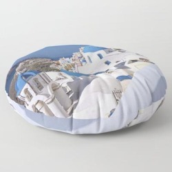 Floor Pillow | Oia Village In Santorini by Sasas Photography - ROUND - 30" x 30" - Society6