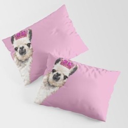Llama Queen In Pink King Size Pillow Sham by Big Nose Work - STANDARD SET OF 2 - Cotton