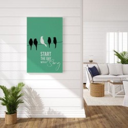 Trinx Start the Day w/ a Song - Wrapped Canvas Textual Art Print Canvas & Fabric in Green/White, Size 20.0 H x 16.0 W x 3.0 D in | Wayfair