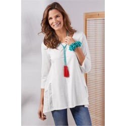 Women Gemma 3/4 Sleeve T-shirt by Soft Surroundings, in White size 1X (18-20)