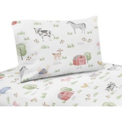 Farm Animals Collection 4-piece Queen Sheet Set - Watercolor Farmhouse Horse Cow Sheep Pig